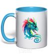 Mug with a colored handle Pastel dragon sky-blue фото