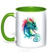 Mug with a colored handle Pastel dragon kelly-green фото