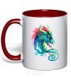 Mug with a colored handle Pastel dragon red фото