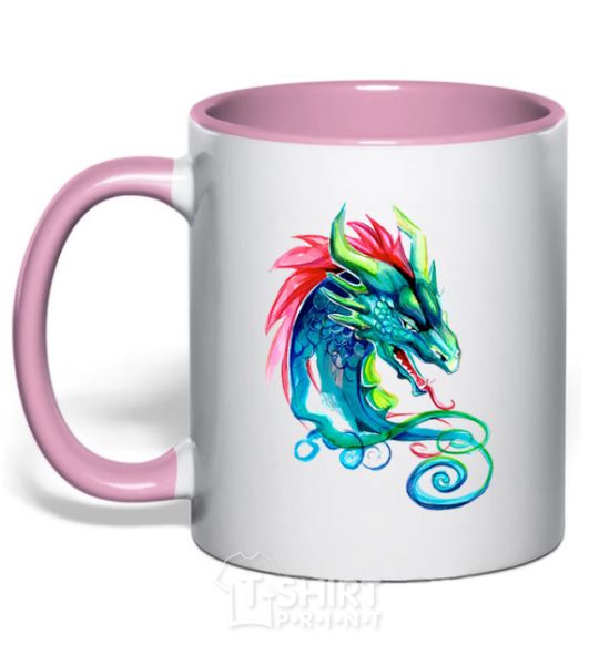 Mug with a colored handle Pastel dragon light-pink фото