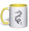 Mug with a colored handle Japan dragon yellow фото