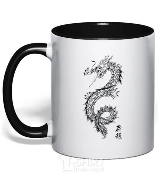 Mug with a colored handle Japan dragon black фото