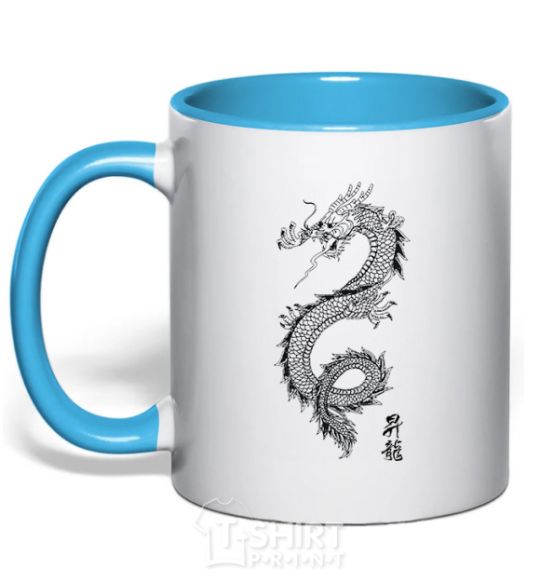 Mug with a colored handle Japan dragon sky-blue фото