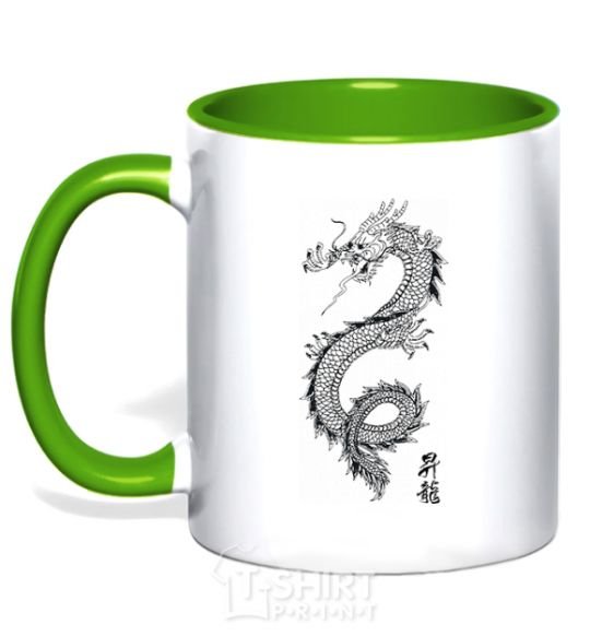 Mug with a colored handle Japan dragon kelly-green фото