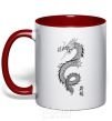 Mug with a colored handle Japan dragon red фото