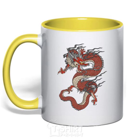 Mug with a colored handle Dragon цветной yellow фото