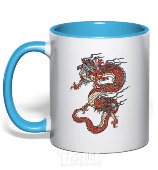 Mug with a colored handle Dragon цветной sky-blue фото