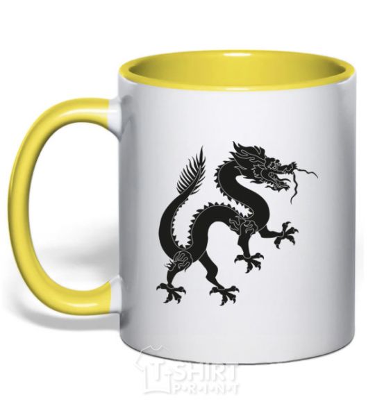 Mug with a colored handle Dragon smile yellow фото