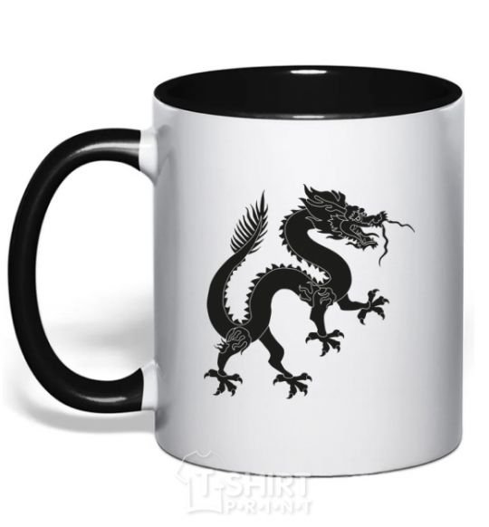 Mug with a colored handle Dragon smile black фото