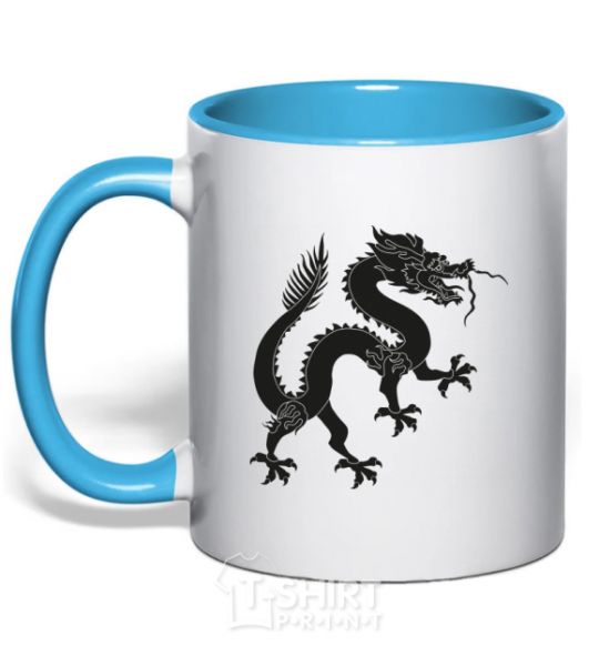 Mug with a colored handle Dragon smile sky-blue фото