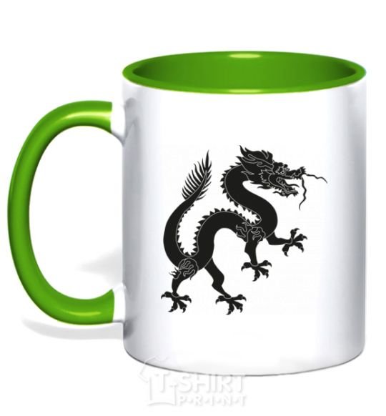 Mug with a colored handle Dragon smile kelly-green фото