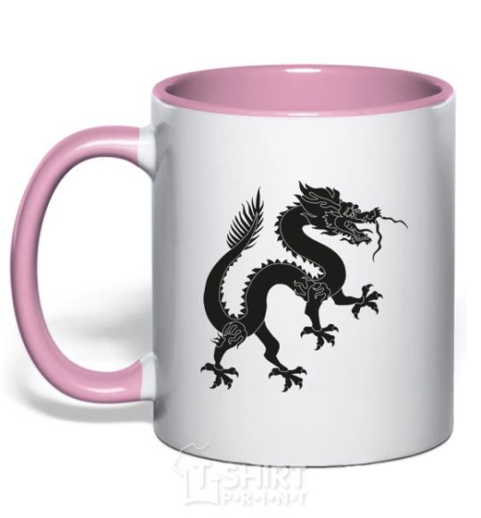Mug with a colored handle Dragon smile light-pink фото