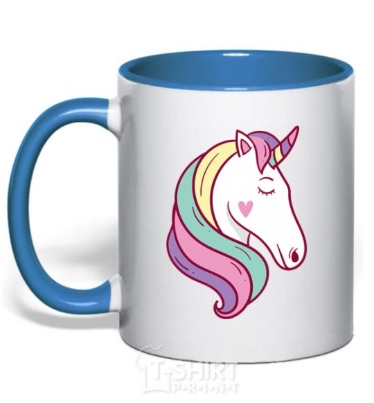 Mug with a colored handle Heart unicorn royal-blue фото