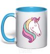 Mug with a colored handle Heart unicorn sky-blue фото