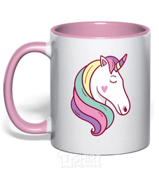 Mug with a colored handle Heart unicorn light-pink фото
