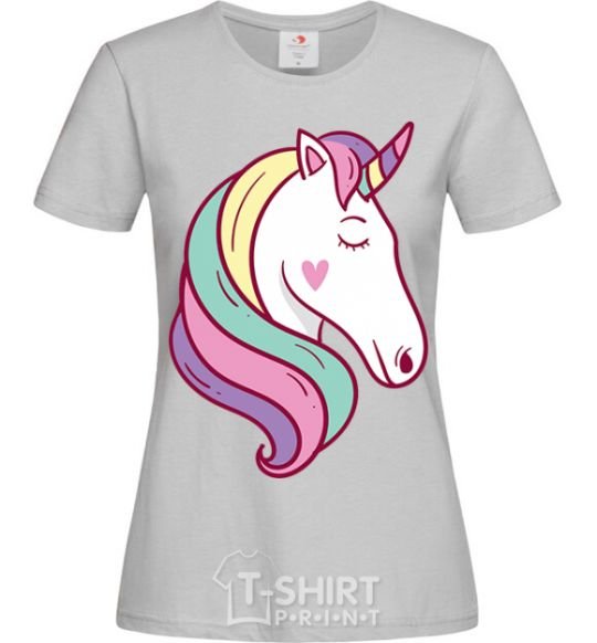 Women's T-shirt Heart unicorn grey фото