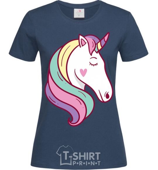 Women's T-shirt Heart unicorn navy-blue фото