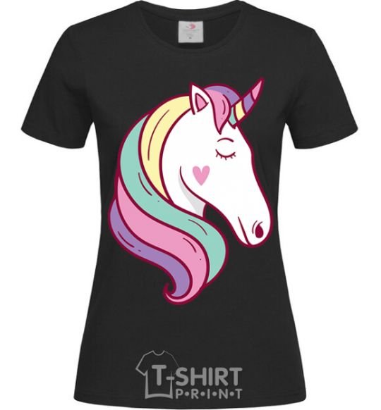 Women's T-shirt Heart unicorn black фото