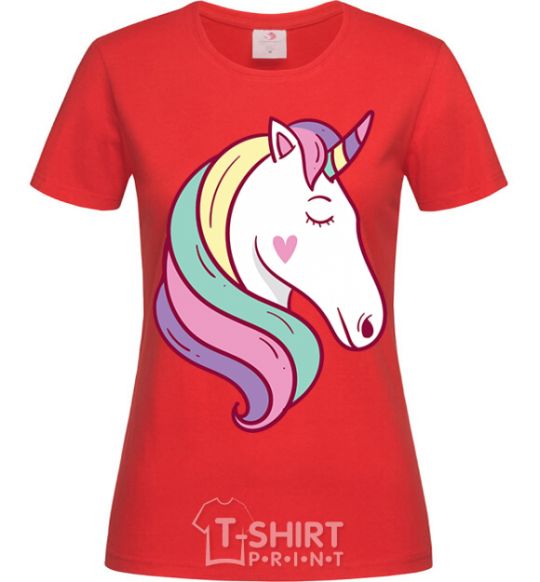 Women's T-shirt Heart unicorn red фото