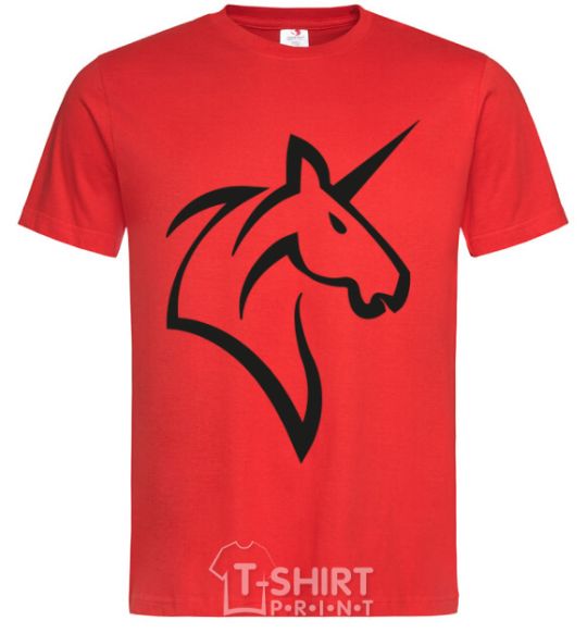 Men's T-Shirt Unicorn b&w image red фото