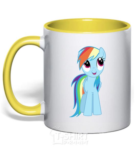 Mug with a colored handle Blue unicorn yellow фото