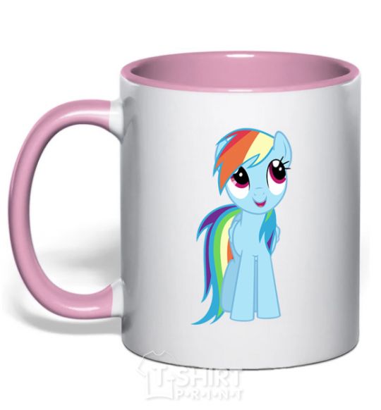 Mug with a colored handle Blue unicorn light-pink фото