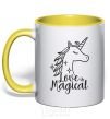 Mug with a colored handle Unicorn love yellow фото