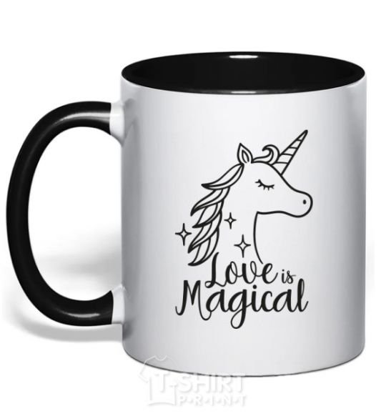 Mug with a colored handle Unicorn love black фото