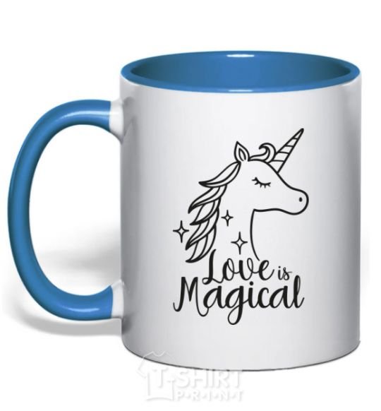 Mug with a colored handle Unicorn love royal-blue фото