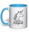 Mug with a colored handle Unicorn love sky-blue фото