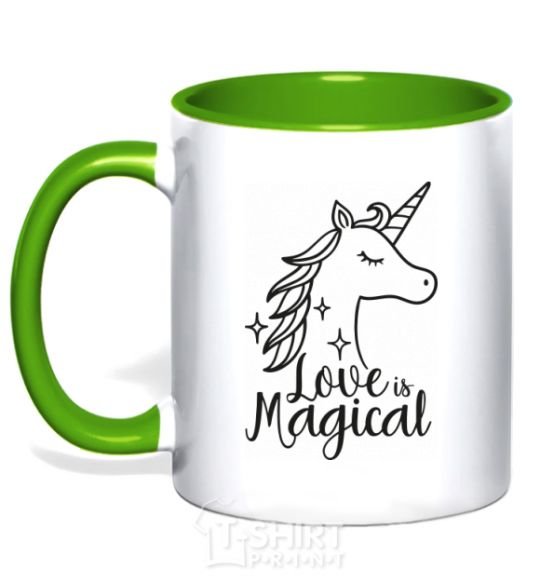 Mug with a colored handle Unicorn love kelly-green фото