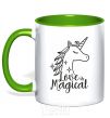 Mug with a colored handle Unicorn love kelly-green фото