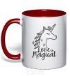 Mug with a colored handle Unicorn love red фото