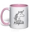 Mug with a colored handle Unicorn love light-pink фото