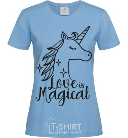 Women's T-shirt Unicorn love sky-blue фото