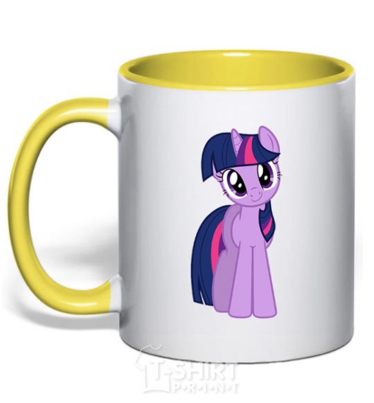 Mug with a colored handle A purple unicorn yellow фото