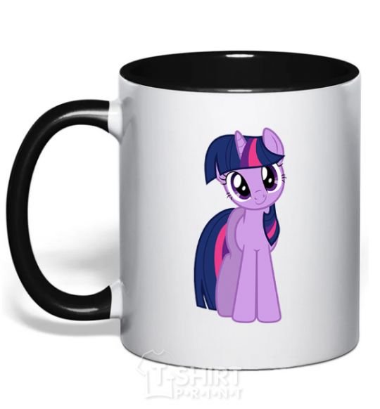 Mug with a colored handle A purple unicorn black фото