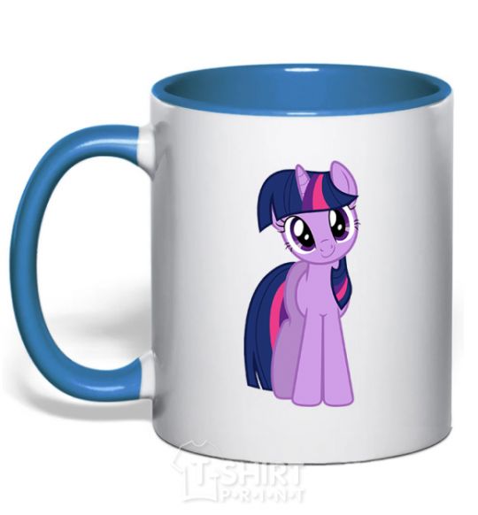 Mug with a colored handle A purple unicorn royal-blue фото
