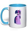 Mug with a colored handle A purple unicorn sky-blue фото