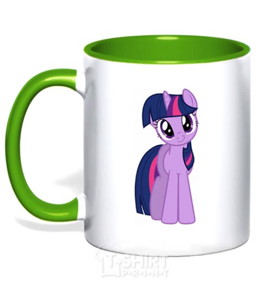 Mug with a colored handle A purple unicorn kelly-green фото