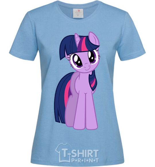 Women's T-shirt A purple unicorn sky-blue фото