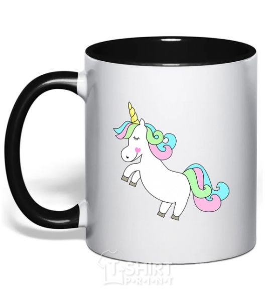 Mug with a colored handle Pastel unicorn with heart black фото