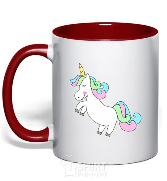 Mug with a colored handle Pastel unicorn with heart red фото