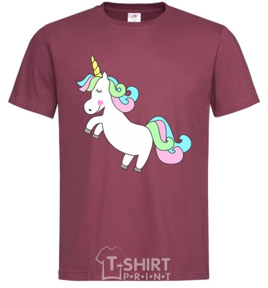 Men's T-Shirt Pastel unicorn with heart burgundy фото