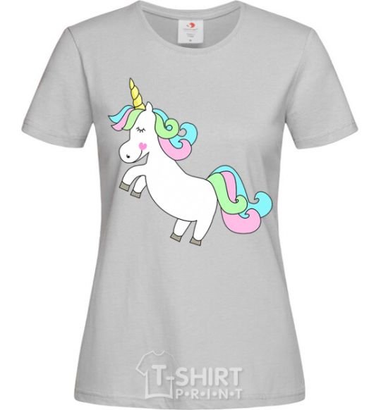 Women's T-shirt Pastel unicorn with heart grey фото