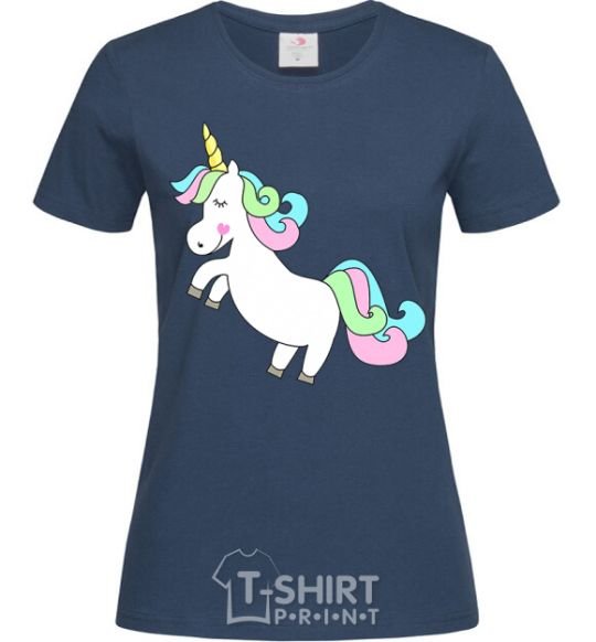 Women's T-shirt Pastel unicorn with heart navy-blue фото