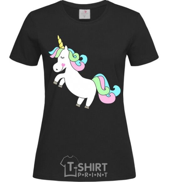 Women's T-shirt Pastel unicorn with heart black фото