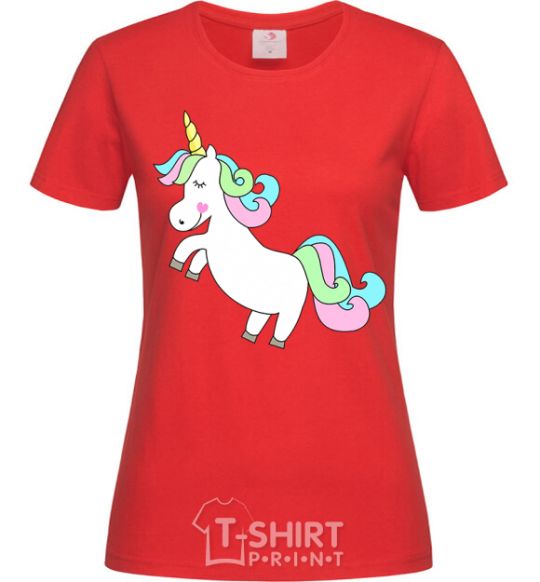 Women's T-shirt Pastel unicorn with heart red фото