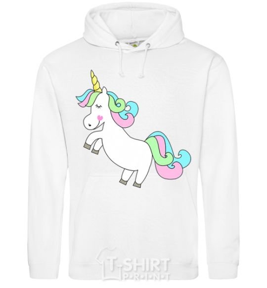 Men`s hoodie Pastel unicorn with heart White фото