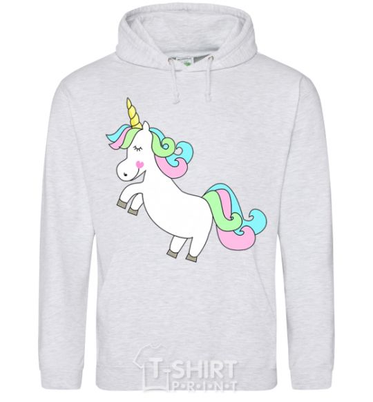 Мужская толстовка (худи) Pastel unicorn with heart Серый меланж фото
